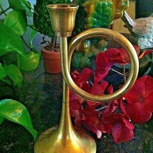7" Solid Brass Candle Holder trumpet vintage